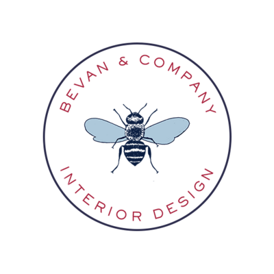 Bevan & Company Interior Design Secondary Logo Design  featuring  blue toned bee in center of circular design