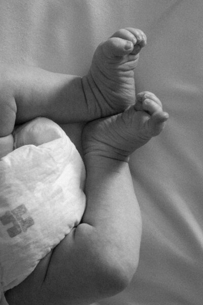 Close up shot of newborn baby feet