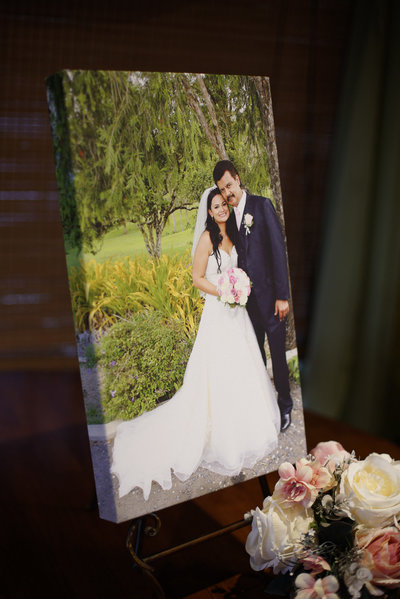 Wedding canvas print on tabletop. By Ross Photography, Trinidad, W.I..