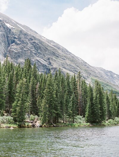 evergreens lake & mountain travel print in Colorado photo