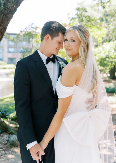 a newlywed couple embracing