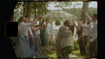 michigan garden outdoors wedding dip kiss on super 8 film
