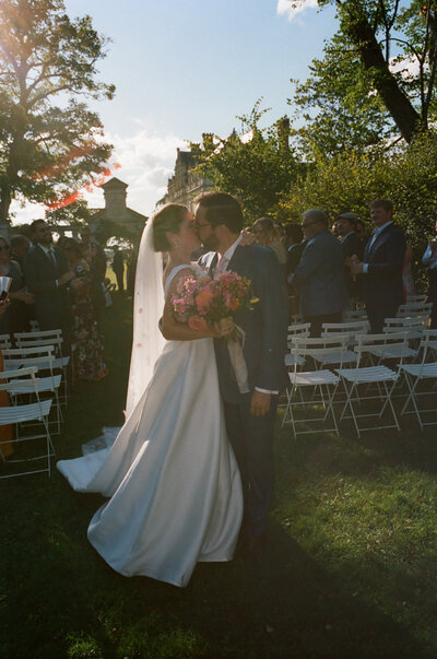 Monique Lhuillier lace ballgown bride at New York Wedding