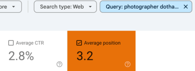 SEO google search console results for a family photographer