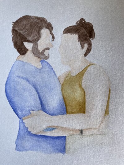 Watercolor portrait of couple