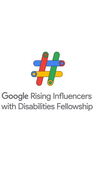 The Google GRID loand text for the "Google Rising Influencers with Disabilities Fellowship." The logo features a colorful design resembling a hashtag (#) symbol made up of interwoven lines in Google’s signature colors: blue, red, yellow, and green. The text "Google Rising Influencers with Disabilities Fellowship" is written below the logo in a clear, gray font.go