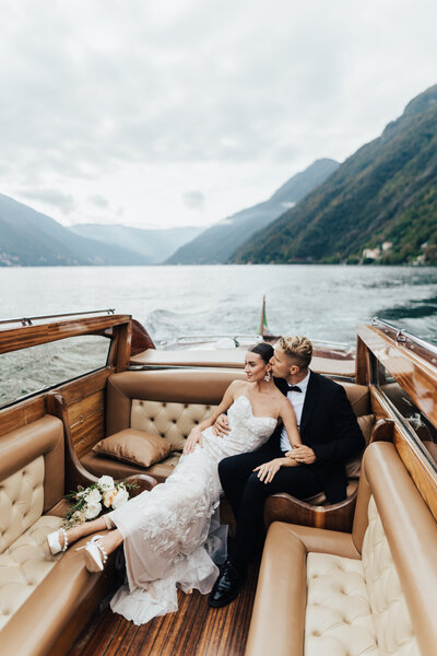 couple on boat in lake como