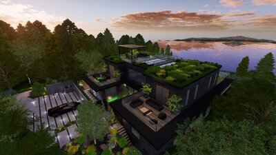 Bay Area design with dark and mood aesthetics and materials that blends seamlessly with surrounding nature.