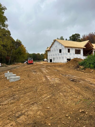 Septic install in front of a new home build