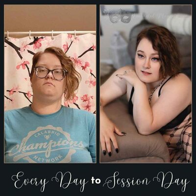 Photo of a womans ' transformation before and after a boudoir session