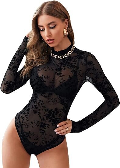 Long Sleeve Mesh Bodysuit Leotard