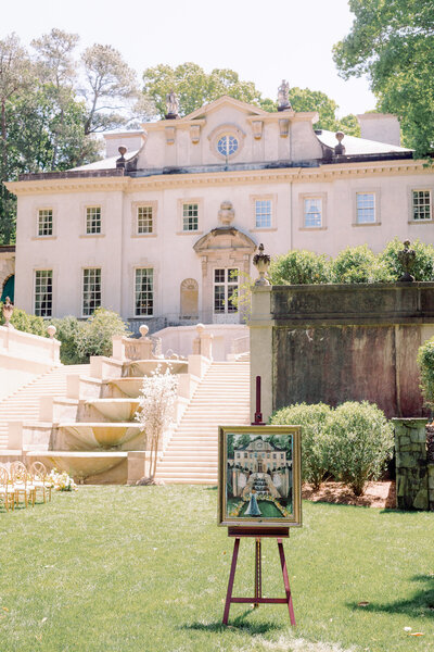 Lush florals hang from the ceiling and decorate a wedding reception at Trinity Cathedral in Cleveland