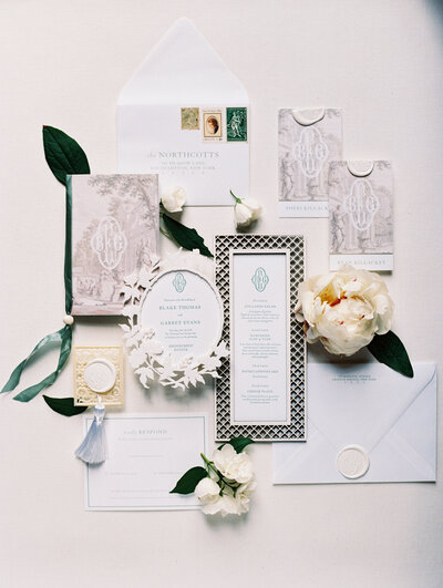 New England wedding details and invitations