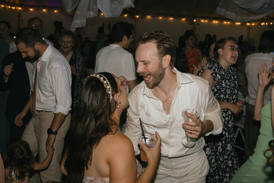Unscripted reception moment with guests Southern California wedding photographer