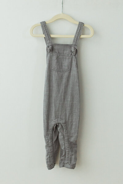 light gray linen overalls