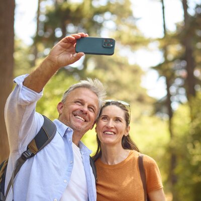 Couple taking photos  in New River Gorge National Park