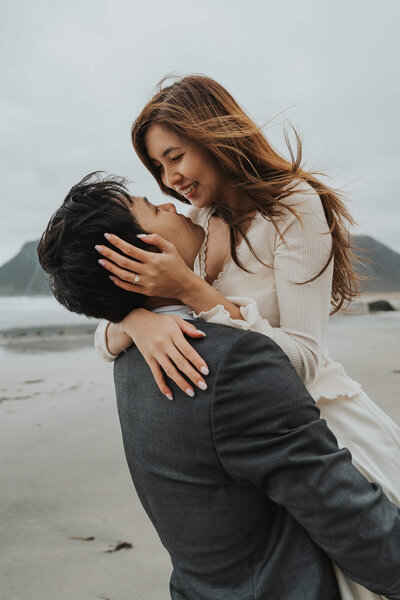 Woman with wind in her hair smiling