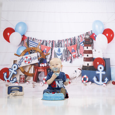 First Birthday Cake Smash Nautical Sailor Boy Anchor Captain