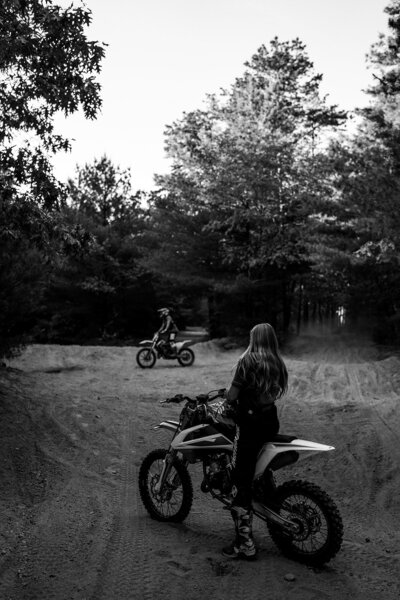 Rhode Island and Destination Wedding Photographer | Cinematic, Moody, Storytelling | Aisha Lee Photography | Couple riding motorcycles for their engagement session