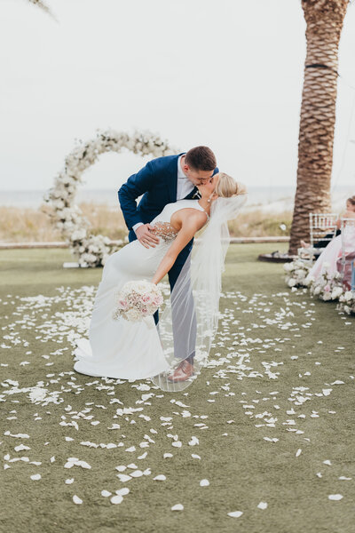 bride and groom looking at each other