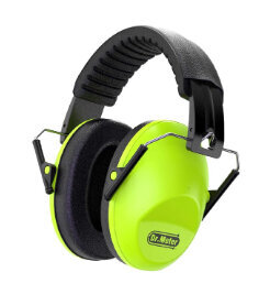 ear muff style headphones with green covers