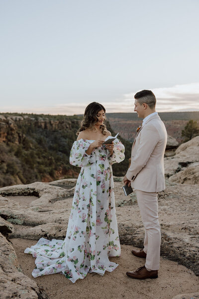 bride and groom saying vows on a rocky overlook
