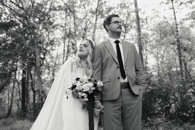 Bride and groom portrait in the Georgia woods