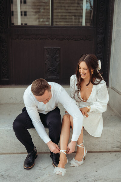 Engagement shoot at Hotel LeVeque in Columbus, Ohio by Columbus, Ohio wedding photographer Asteria Photography.