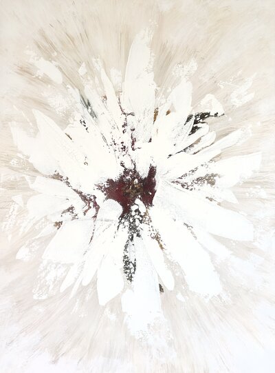 Bold and colorful abstract painting from the Flower Bombs collection – a fusion of beauty, resilience, and hidden truth.
