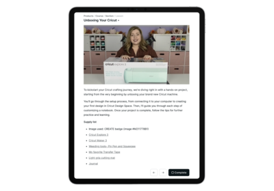 Ipad showing an example lesson inside of DIY Alex's 5-Step Cricut Quickstart course