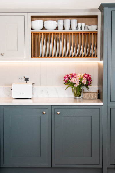 Blue shaker kitchen interior designed by Hygge and Cwtch Design Studio