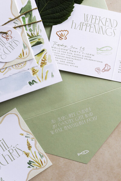 Light and airy wedding invitation suite with custom calligraphy