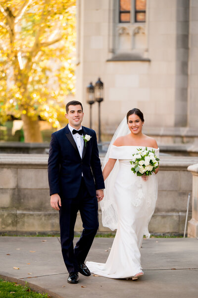 bride and groom at st paul cathedral pittsburgh