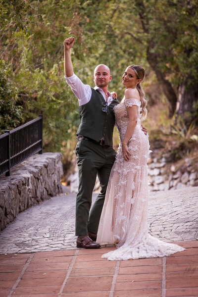 bride and groom at their Marbella wedding venue in the mountains