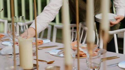 Elegant wedding banquet setup at Cliff at Lyons.