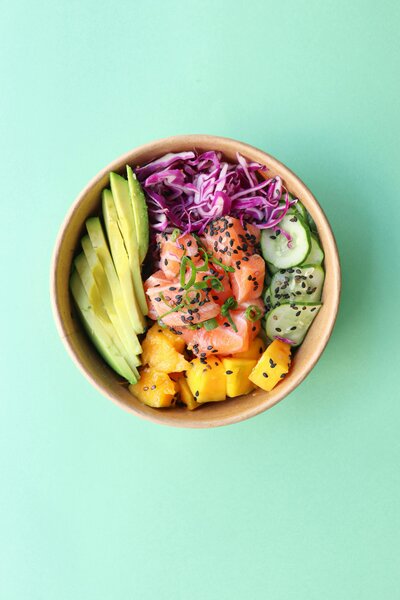 Healthy poke bowl meal