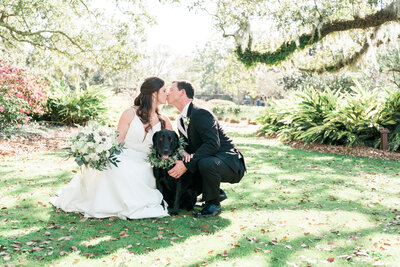 Bride posing in park with a tree with Spanish moss in Alabama