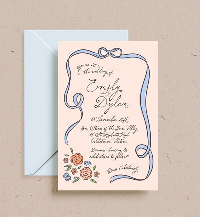 Light sky and dusky blue Big Love invitation by State of Elliott
