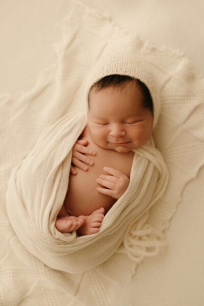 Swaddled newborn baby sleeping peacefully during studio photo session in Nashville
