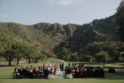 Wide angle ceremony photo at The Ranch, Laguna Beach wedding venue