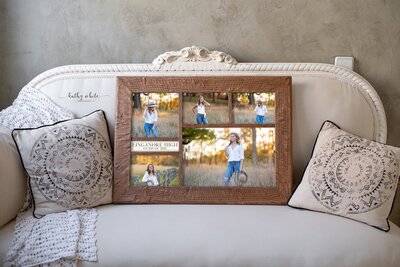 wood framed collage of senior girl images