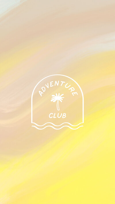 Adventure Club logo on a tan, yellow, and blue textured background