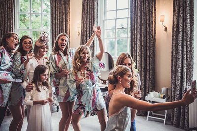 Iscoyd  Park -Bridal party in matching robes