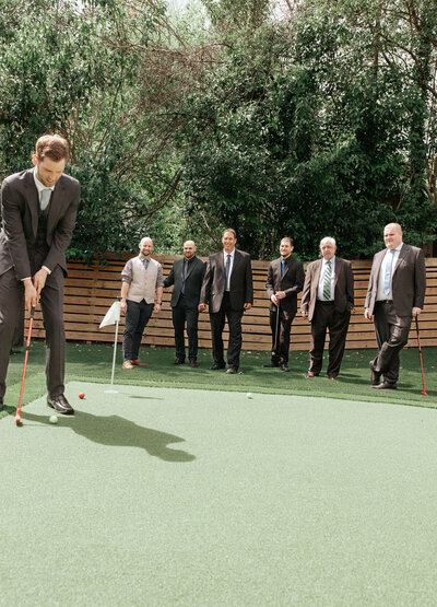 Groom and groomsmen mini game before wedding