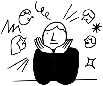 Graphic of person hearing voices in their head