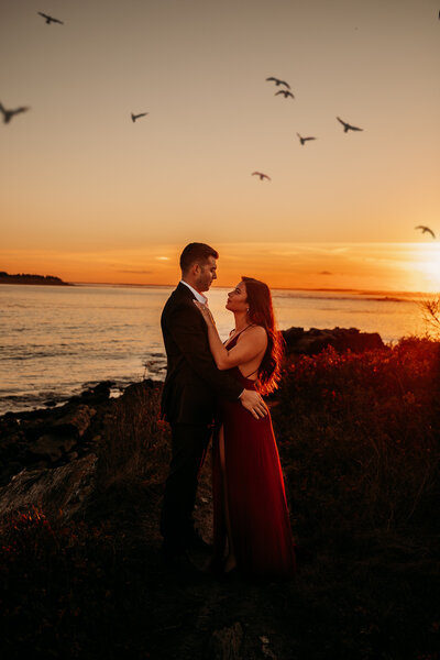 romantic engagement session with birds