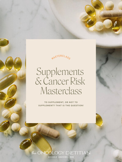 This private cancer nutrition masterclass focuses on how to live a lifestyle that reduces cancer risk using food, over supplements, to reduce risk.