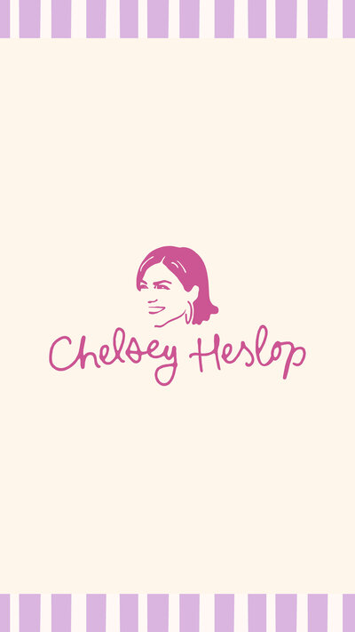 Chelsey Heslop alternate logo on a cream background with purple striped borders