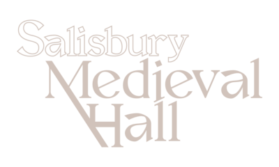 The words Salisbury Medieval Hall in a Medieval style font and a soft stone colour