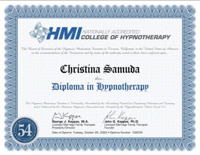 Christina Samuda Diploma in Hypnotherapy